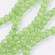 Spray Painted Crackle Glass Beads Strands, Round, Pale Green, 6mm, Hole: 1.3~1.6mm, about 133pcs/strand, 31.4 inch(CCG-Q001-6mm-11)