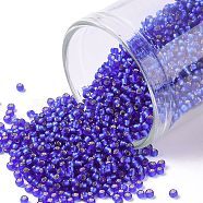 TOHO Round Seed Beads, Japanese Seed Beads, (28F) Silver Lined Frost Dark Sapphire, 15/0, 1.5mm, Hole: 0.7mm, about 3000pcs/bottle, 10g/bottle(SEED-JPTR15-0028F)