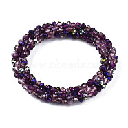 Glass Beaded Crochet Stretch Bracelet, Fashion Nepal Bracelet for Women, Purple, Inner Diameter: 1-7/8 inch(4.7cm)(X-BJEW-T016-09B)