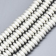 Electroplate Non-magnetic Synthetic Hematite Beads Strands, Matte Style, Bumpy, Disc, Silver Plated, 8x3mm, Hole: 1.4mm, about 120~122pcs/strand, 15.75 inch(40cm)(G-S372-001-02S)