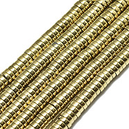 Electroplate Non-magnetic Synthetic Hematite Beads Strands, Heishi Beads, Flat Round/Disc, Real 18K Gold Plated, 3x1mm, Hole: 1mm, about 375~380pcs/strand, 15.75 inch(40cm)(X-G-S352-42B-01)