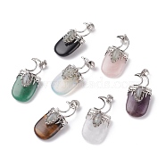 Natural & Synthetic Mixed Stone Pendants, with Brass Findings, Oval, Platinum, 44~46x20~21x16~17mm, Hole: 5x7mm(G-F639-09-P)