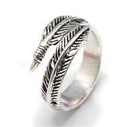 Alloy Finger Rings, Wide Band Rings, Chunky Rings, Leaf, Size 7, Antique Silver, 17mm(RJEW-S038-141)