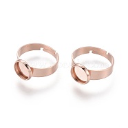 Adjustable 201 Stainless Steel Finger Rings Components, Pad Ring Base Findings, Flat Round, Rose Gold, Size 7, 17~17.5mm, Tray: 8mm(STAS-G187-01RG-8mm)