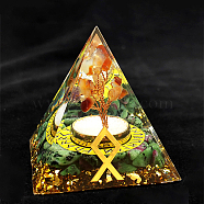 Viking Rune Symbol-Estate Orgonite Pyramid Resin Display Decorations, with Natural Ruby in Zoisite Chips Inside, for Home Office Desk, 50~60mm(DJEW-PW0006-02G)