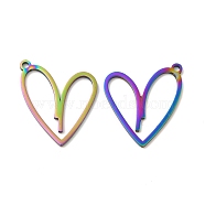Ion Plating(IP) 304 Stainless Steel Pendants, Heart Charm, Rainbow Color, 27x24x1.5mm, Hole: 2mm(STAS-A070-28MC)
