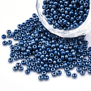 8/0 Czech Opaque Glass Seed Beads, Lustered, Round, Marine Blue, 3x2mm, Hole: 1mm, about 500g/bag(SEED-N004-003A-01)