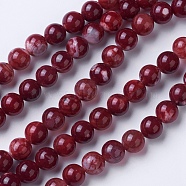Natural Agate Beads Strands, Dyed & Heated, Grade A, Round, Dark Red, 8~8.5mm, Hole: 1.2mm, about 48pcs/strand, 15.1 inch(38.5cm)(G-G754-04-8mm)