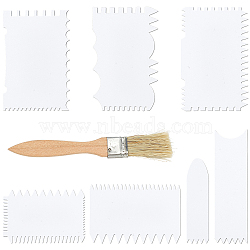 1Set PP Plastic Spatulas Set, Bakeware Making Tools, Rectangle with Ruffles & 1Pc Bristle Paint Brush, White, 95~121x24~81x1mm(DIY-GF0005-26)