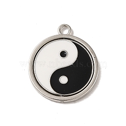 Alloy Enamel Pendants, Cadmium Free & Lead Free, Flat Round with Yin-yang Charm, Platinum, 34.5x29.5x3mm, Hole: 3mm(FIND-A038-35P)