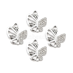Alloy Rhinestone Pendants, Platinum Tone Hollow Out Butterfly Charms, Crystal, 21x19.5x2.5mm, Hole: 2.2mm(ALRI-C007-40P)