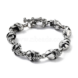 Retro Alloy Skull Link Chain Bracelets for Women Men, Antique Silver, 9-7/8 inch(25cm)(BJEW-L684-008AS)