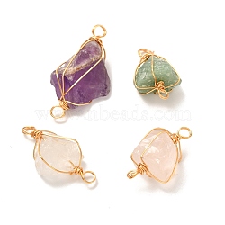Natural Mixed Stone Links Connectors, with Real 18K Gold Plated Eco-Friendly Copper Wire, Nuggets, 25.5~35x14~19x11~14mm, Hole: 3.5mm(PALLOY-JF00937)