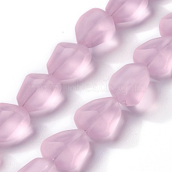 Transparent Frosted Glass Beads Strands, Nuggets, Pearl Pink, 15x12x9.5mm, Hole: 1mm, about 40pcs/strand, 23.62''(60cm)(X-FGLA-S001-02G)