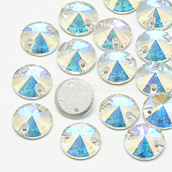 Sew on Rhinestone, K9 Glass Rhinestone, Two Holes, Garments Accessories, Random Color Back Plated, Faceted, Cone, Crystal AB, 12x5mm, Hole: 1mm(RGLA-T105-12mm-001AB)