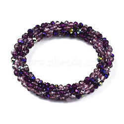 Glass Beaded Crochet Stretch Bracelet, Fashion Nepal Bracelet for Women, Purple, Inner Diameter: 1-7/8 inch(4.7cm)(X-BJEW-T016-09B)