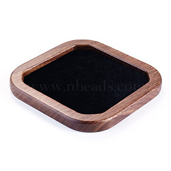 1Pc Wood with Velvet Jewelry Plate, Storage Tray for Rings, Necklaces, Bracelets, Earrings, Square, Black, 9.4x9.4x0.8cm(ODIS-TA0001-10)