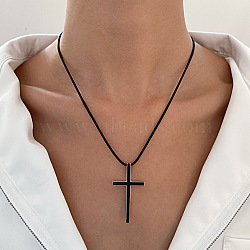 Alloy Cross Pendant Necklaces for Women, Black, 17.72 inch(45cm)(WH-WG80F80-01)