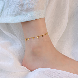 Stainless Steel Flat Round Charm Anklets for Women, Golden, 7-7/8 inch(200mm)(WG58D55-01)