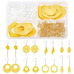 SUNNYCLUE Spray Painted Iron Pendants, Mixed Shape, Glass Pearl Beads, Stick Iron Bars Links connectors, Brass Pin, Brass Open Jump Rings, Brass Cable Chains & Brass Earring Hooks, Yellow, 22~36x12~35x1.5~4mm, Hole: 0.8~1mm(DIY-SC0017-97)