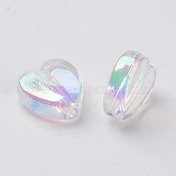 Eco-Friendly Transparent Acrylic Beads, Heart, AB Color Plated, Clear AB, 9x8.5x4.5mm, Hole: 1.5mm, about 2500pcs/500g(PL539-822-01)