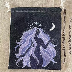 Tarot Card Storage Bag, Cloth Tarot Drawstring Bags, Rectangle with Woman Pattern, Prussian Blue, 18x13cm(WICR-PW0001-08-04)