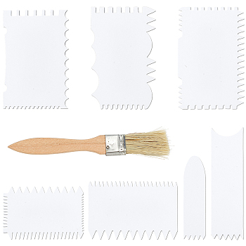 1Set PP Plastic Spatulas Set, Bakeware Making Tools, Rectangle with Ruffles & 1Pc Bristle Paint Brush, White, 95~121x24~81x1mm