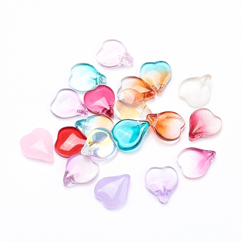 Glass Charms, Heart Shaped Petal, Mixed Style, Mixed Color, 15x12x4.5mm, Hole: 1mm