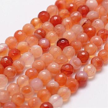 Natural Carnelian Beads Strands, Faceted, Round, 8mm, Hole: 1mm, about 44pcs/strand, 14.9 inch~15.1 inch