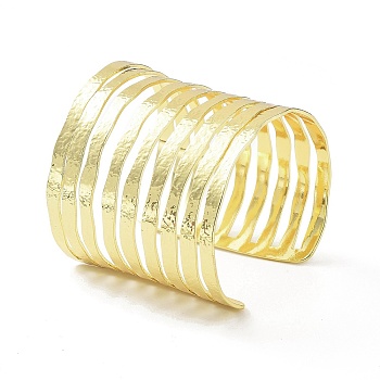 Rack Plating Brass Hollow Out Wide Wire Cuff Bangles for Women, Lead Free & Cadmium Free, Real 18K Gold Plated, 2-1/2 inch(6.25cm), Inner Diameter: 2-3/8 inch(6.05cm)
