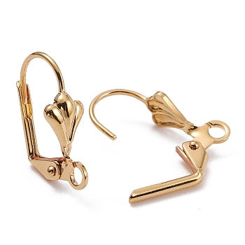 Brass Leverback Earring Findings, with Loop, Long-Lasting Plated, Real 18K Gold Plated, 16x11x5.5mm, Hole: 2mm, Pin: 0.7mm