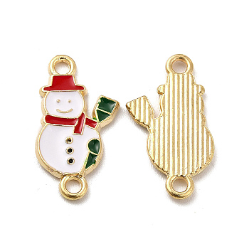 Christmas Theme Alloy Enamel Connector Charms, White Snowman Links, Light Gold, 21x11x1.5mm, Hole: 1.8mm
