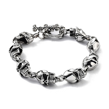 Retro Alloy Skull Link Chain Bracelets for Women Men, Antique Silver, 9-7/8 inch(25cm)