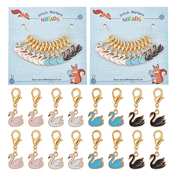 Alloy Enamel Swan Pendant Locking Stitch Markers, Zinc Alloy Lobster Claw Clasp Stitch Marker, Mixed Color, 3cm, 4 colors, 3pcs/color, 12pcs/set