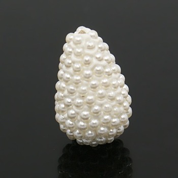 Polymer Clay Acrylic Teardrop Beads,  Half Drilled, Beige, 16x11mm, Hole: 1mm