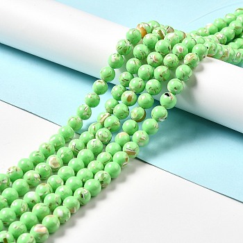 Synthetic Turquoise and Sea Shell Assembled Beads Strands, Dyed, Round, Green, 10mm, Hole: 1.2mm, about 40pcs/strand, 15.55''(39.5cm)
