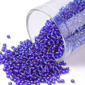 TOHO Round Seed Beads, Japanese Seed Beads, (28F) Silver Lined Frost Dark Sapphire, 15/0, 1.5mm, Hole: 0.7mm, about 3000pcs/bottle, 10g/bottle