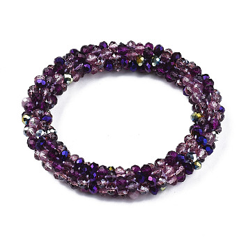 Glass Beaded Crochet Stretch Bracelet, Fashion Nepal Bracelet for Women, Purple, Inner Diameter: 1-7/8 inch(4.7cm)