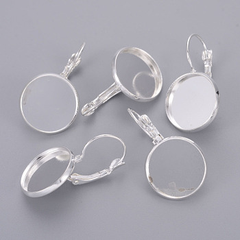 Silver Color Plated Brass Leverback Earring Findings, Lead Free and Cadmium Free, 25x18mm, Tray: 16mm