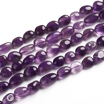Natural Amethyst Beads Strands, Tumbled Stone, Nuggets, 6.5~9.5x5.5~7.5x3.5~5.5mm, Hole: 0.8mm, about 50pcs/Strand, 15.67 inch(39.8cm)