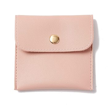 PU Imitation Leather Jewelry Storage Bags, with Golden Tone Snap Buttons, Square, PeachPuff, 7.9x8x0.75cm