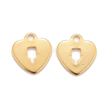 201 Stainless Steel Charms, Stamping Blank Tag, Heart Lock, Real 24k Gold Plated, 10x9.5x0.8mm, Hole: 1.4mm