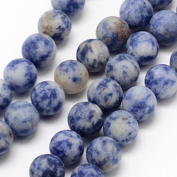 Natural Blue Spot Jasper Round Bead Strands, Frosted, Round, 8mm, Hole: 1mm, about 48pcs/strand, 15.1 inch