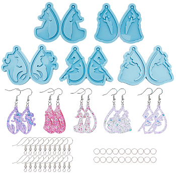 DIY Ballet Dangle Earring Silicone Molds, with Brass Earring Hooks and Iron Jump Rings, Blue, Molds: 5pcs/set
