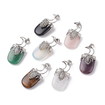 Natural & Synthetic Mixed Stone Pendants, with Brass Findings, Oval, Platinum, 44~46x20~21x16~17mm, Hole: 5x7mm