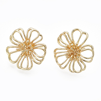 Brass Stud Earrings, Real 18K Gold Plated, Flower, 19.5x19.5mm, Pin: 0.7mm