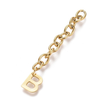304 Stainless Steel Chain Extender, with Cable Chain and Letter Charms, Golden, Letter.B, Letter B: 11x9.5x0.7mm, 67.5mm, Link: 8x6x1.3mm