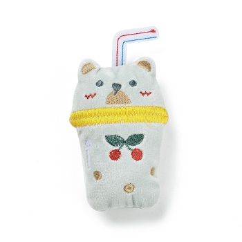 Cotton Doll Ornament Accessories, with Non-Woven Fabric & Velvet Finding, for DIY Brooch, Bag, Socks, Scarves, Bear Milk Tea Cup with Cherry, Aqua, 127.5x68x38mm