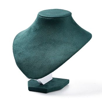 Bust Plastic Covered with Velvet Necklace Display Stands, Dark Cyan, 18x19x17cm