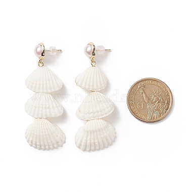 Natural Spiral Shell & Shell Pearl Dangle Stud Earrings(EJEW-TA00168)-4